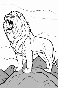 a lion roaring on the hill