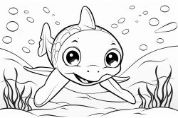 baby sea turtle hiding from a shark