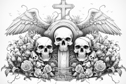 tombstones with cross skull and wings