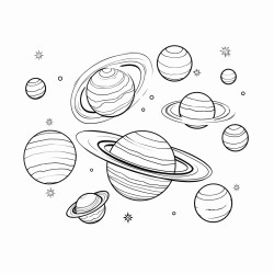 a group of planets including saturn with its rings in a simple and fun layout for a childrens spacethemed coloring book