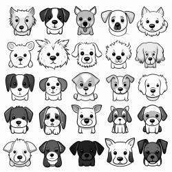 draw 30 images of dogs each featuring a different breed or pose