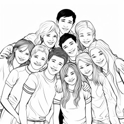 8 teens 6 girls 2 boys having fun realistic