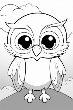 smiling cartoon drawn owl standing in front of a sunrise
