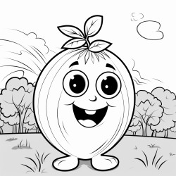 a cartoon character of a honeydew with a face in a garden