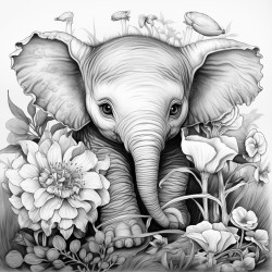 baby elephant baby owl in sunflower and roses