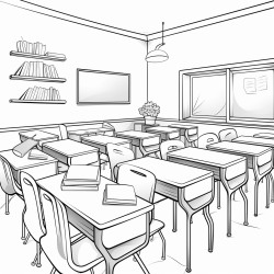 a classroom with children sitting at their desk facing the teachers desk