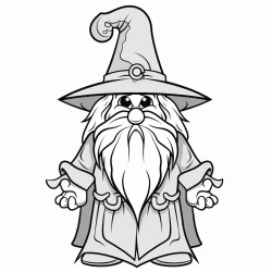 a frowning wizard with a long beard