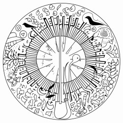 umbrella with lyre bird and aborinal art text big yellow umbrella connecting community everyone everywhere