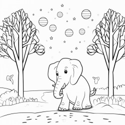 lights in the forest and elephant