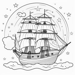 a pirate ship sailing under a starry sky