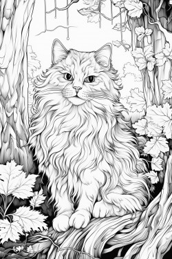 a beautiful but disheveled cat in a magical forest