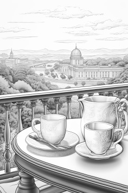 i sit down in front of mount and drink coffee from the gold cup looking at the mount from the palace hotel
