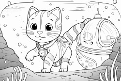 space cat exploring underwater ruins