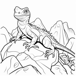a lizard with fiery scales sunbathing on a rock
