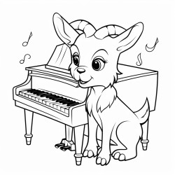 cute goat playing piano