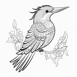 kingfisher with ornate patterns on its wings thick black outline detailed