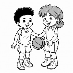 children playing basketball black and white cute v 5