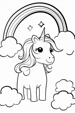 baby unicorn under rainbow for ages 35 white paper