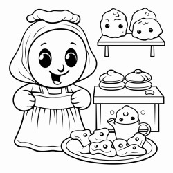 cozy hugged ghost baking cookies in kitchen
