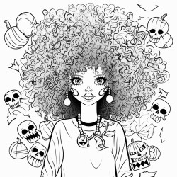 a woman with a messy afro on halloween