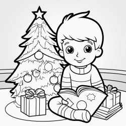 cozy christmas coloring book page no colors black and bold lines