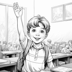child raising hand in class