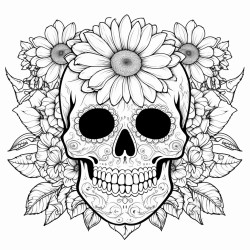 skull with sunflowers