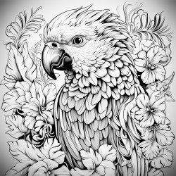 parrot highly detailed black outline mandalas theme floral elements no grayscale epic illustration masterpiece