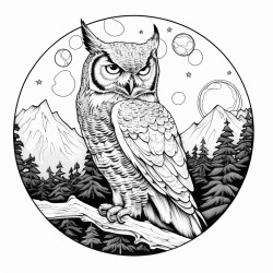 great horned owl gliding in front of the moon