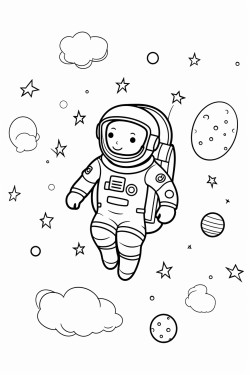 an astronaut in space on a rocket with stars and the moon