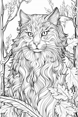 a beautiful but disheveled cat in a magical forest