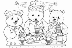 family of bears with a mom dad older brother and 2 younger sisters eating ice cream