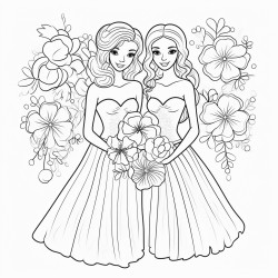 two brides surrounded by flowers