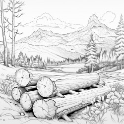 log cabbin trees and mountains