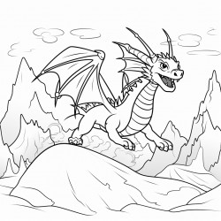 a ferocious dragon flying over snowy mountains