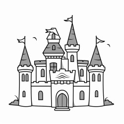 image with black lines on a white background illustrating a a spooky castle outline for coloring in large basic shapes coloring book style no solid fill ample white space for easy coloring ideal for kids coloring books enhanced line clarity