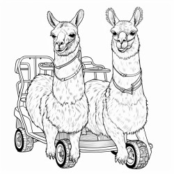 a two headed llama on a scooter