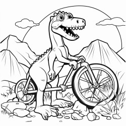 dinosaur next to crashed bicycle