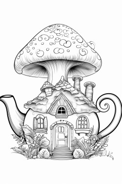 cute mushroom shaped house a cute tea pot and beautiful nature