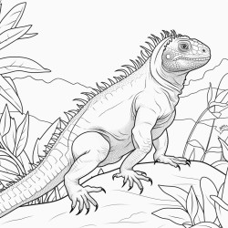 a full body coloring page of an iguana