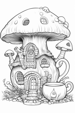 cute mushroom shaped house a cute tea pot and beautiful nature