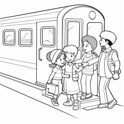 children boarding train