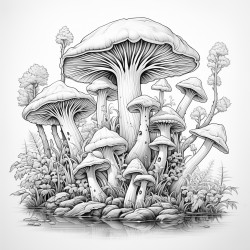 magic mushrooms in a trippy background