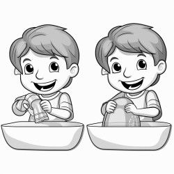 a 35 year old kid washing hands before and after meals and he is having smile on his face