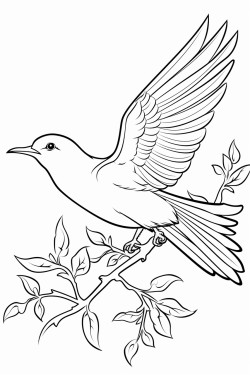 black and white image of flying bird for coloring book