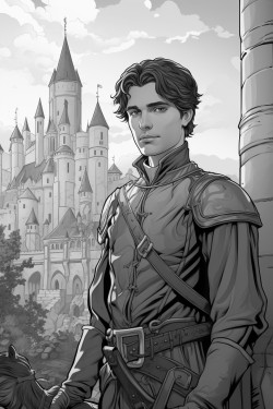 handsome prince on horseback in front of castle