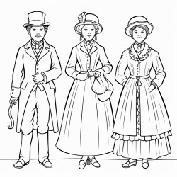 3 empty characters dressed like in the 19th century
