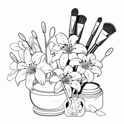 lillies and makeup brushes