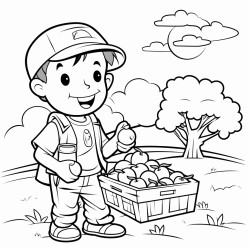 a cute apple picking adventure  coloring bookvector white background black and white black drawing