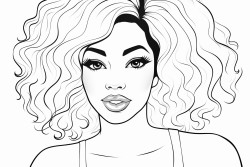a simple black  white line art color by number oloring page illustration of an black girl smoling
